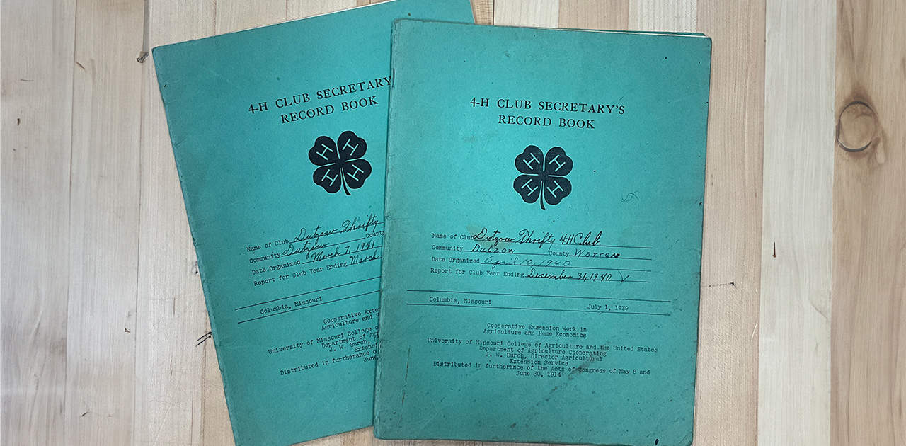 Two minute books from the Dutzow 4-H Club circa 1936.