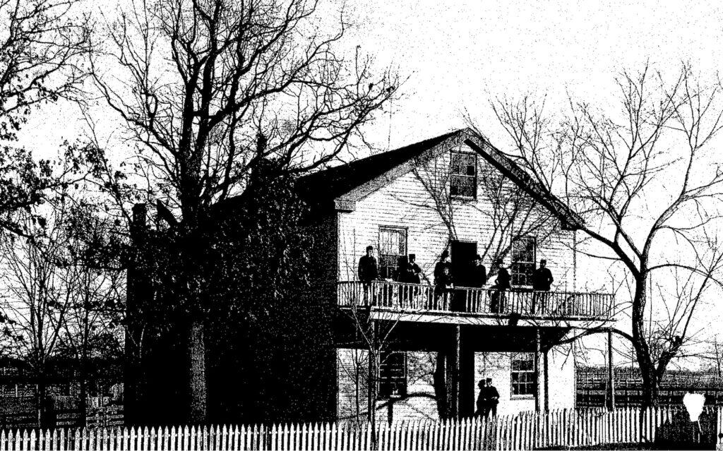 "The Red Building", moved from Truesdale, on the campus of Central Wesleyan. Image via Commemorative Volume, 50th Anniversary, Central Wesleyan College, 1914.